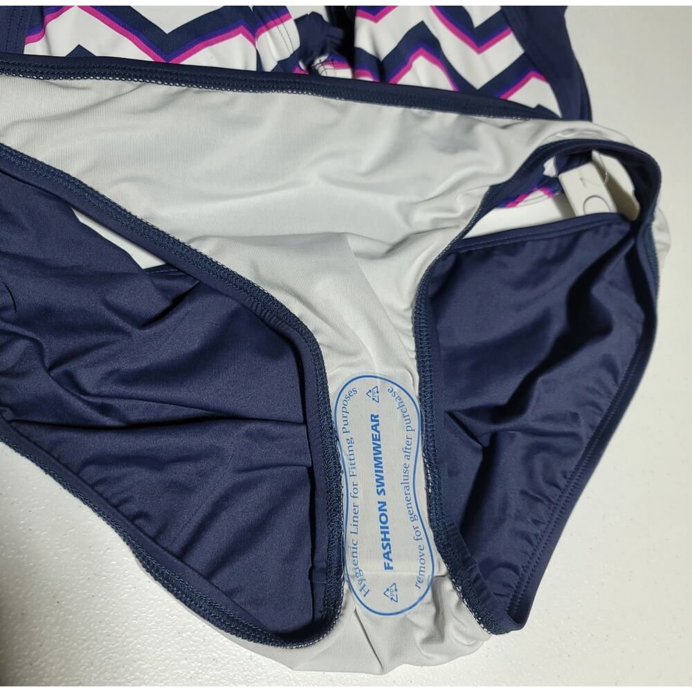Carve Designs Bikini 2‎ Piece Swimsuit Underwire XL 36DD D XL Navy Pink Chevron - Picture 13 of 16